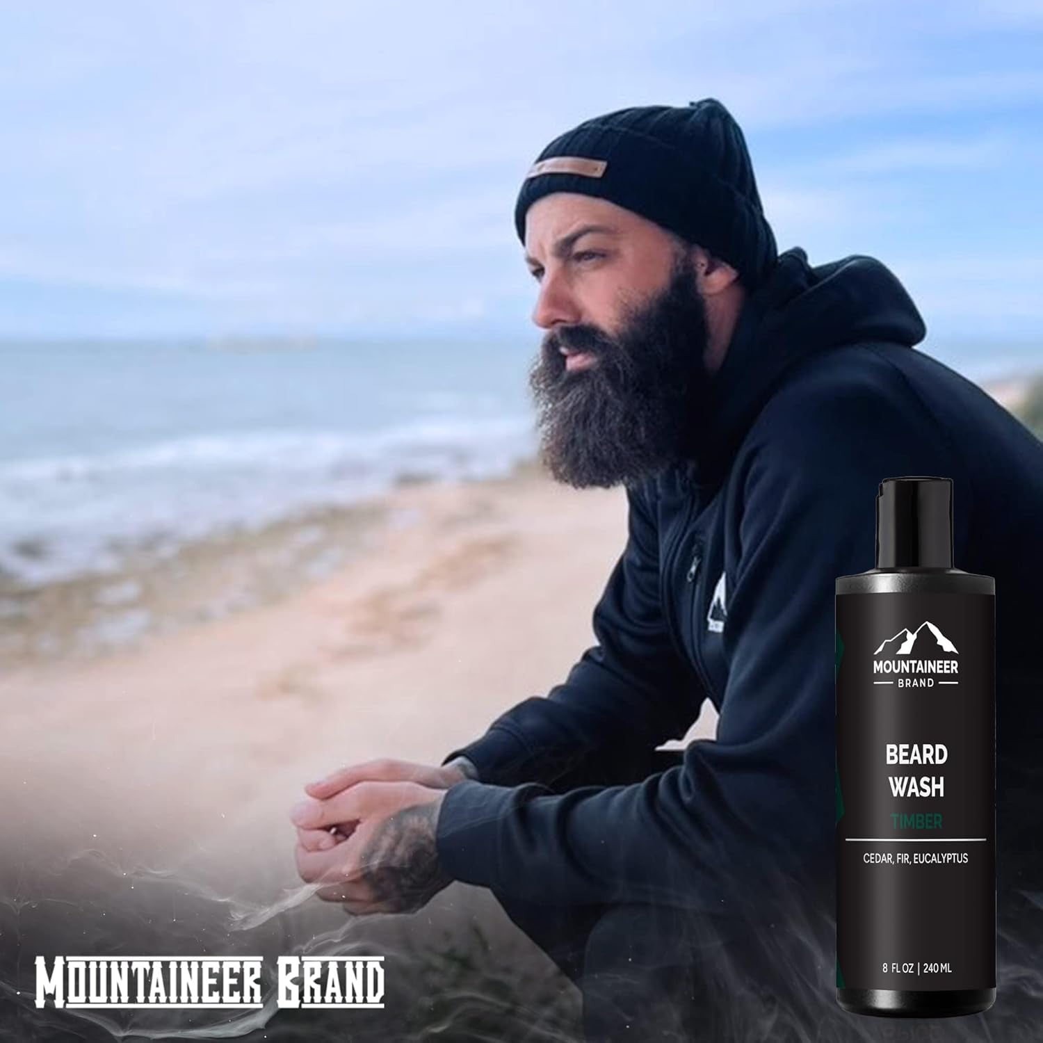 Beard Wash for Men | 100% Natural Beard Shampoo | Thick Cleaning Softening Lather for Hair and Skin | Hydrate and Detangle | Grooming Treatment | WV Timber Scent 8Oz